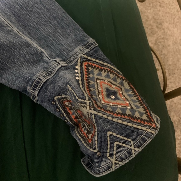 Midnight Velvet Jean Jacket (L) Decorative and Unique, knee length. Gently Used - Picture 5 of 9